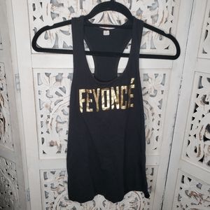 Feyoncé Black Light Tank Top with Gold Lettering